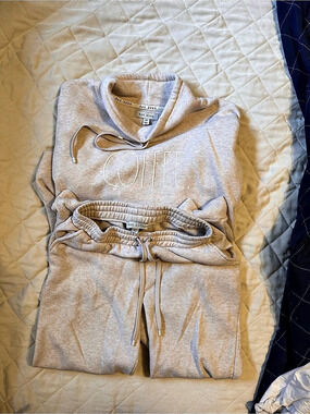 Rae Dunn Coffee Lounge Hoodie and Jogger Set Beige Small